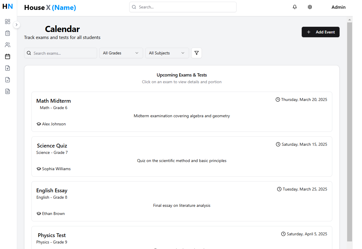 Calendar Interface